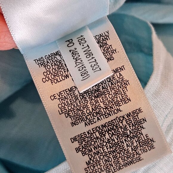 2/$30 Tommy Bahama Arden Flounce Dress Sleeveless Mixed Media Blue Linen - Picture 9 of 14